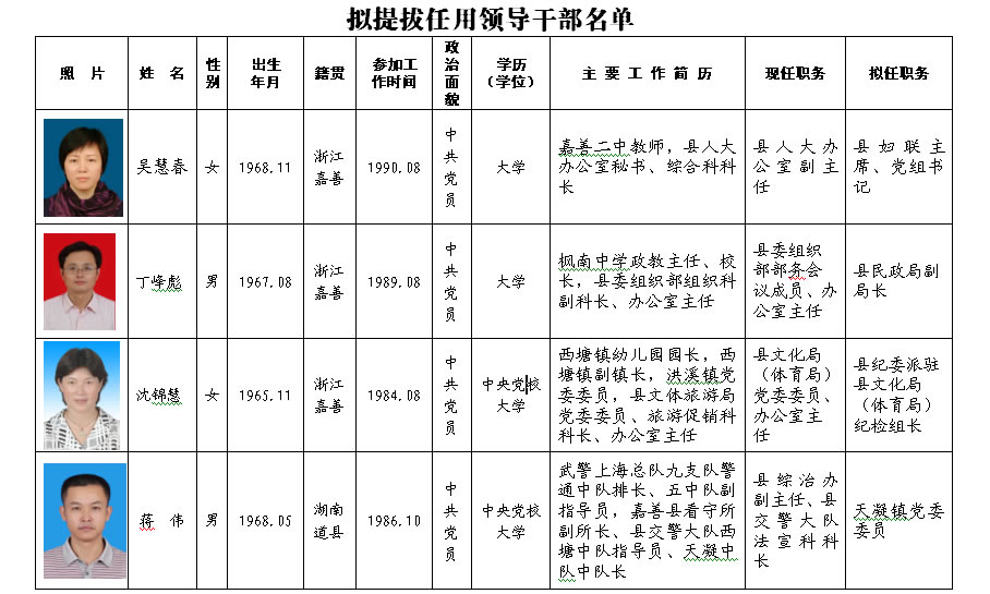 嘉善最新干部公示及其背后的温馨故事概述